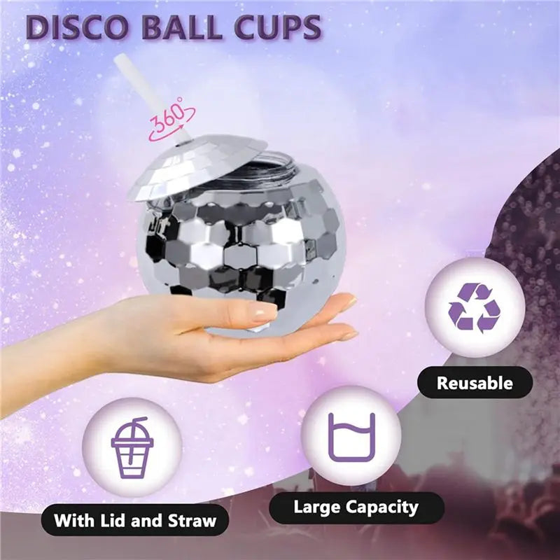 AB47-27 PCS Disco Ball Cups, 20 OZ Disco Cups With Straws And Lid, Reusable Flash Ball Tumbler Cocktail Cup For Partys Bar